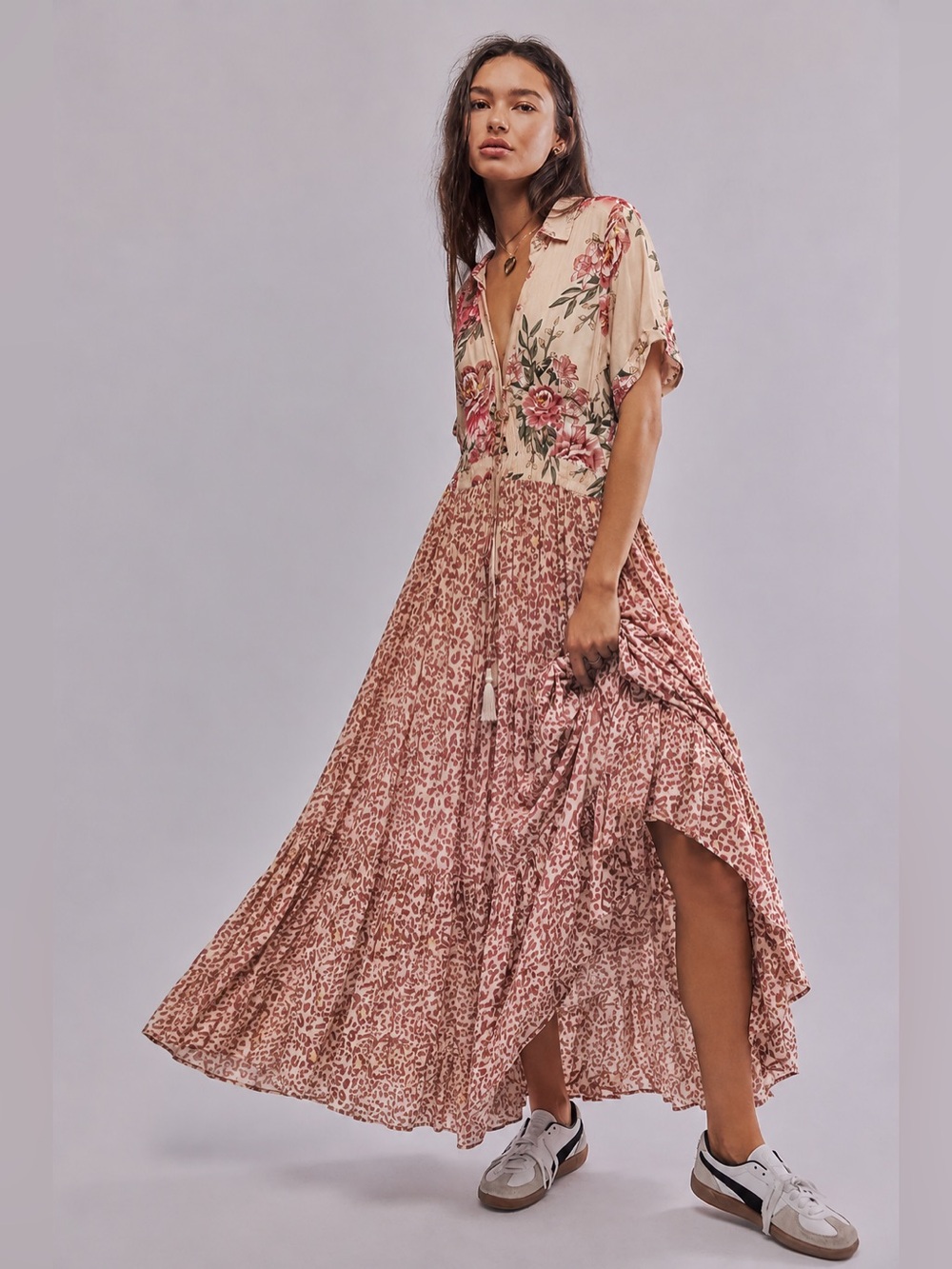 Anthropologie Z&L Made With Love Belle Animal Floral Patchwork Boho Maxi Dress L